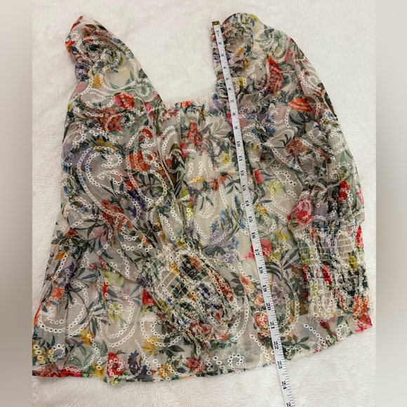 Alice + Olivia Rowa Embroided Floral Tiered Puffed Long Sleeve Top Size XS - Picture 5 of 8